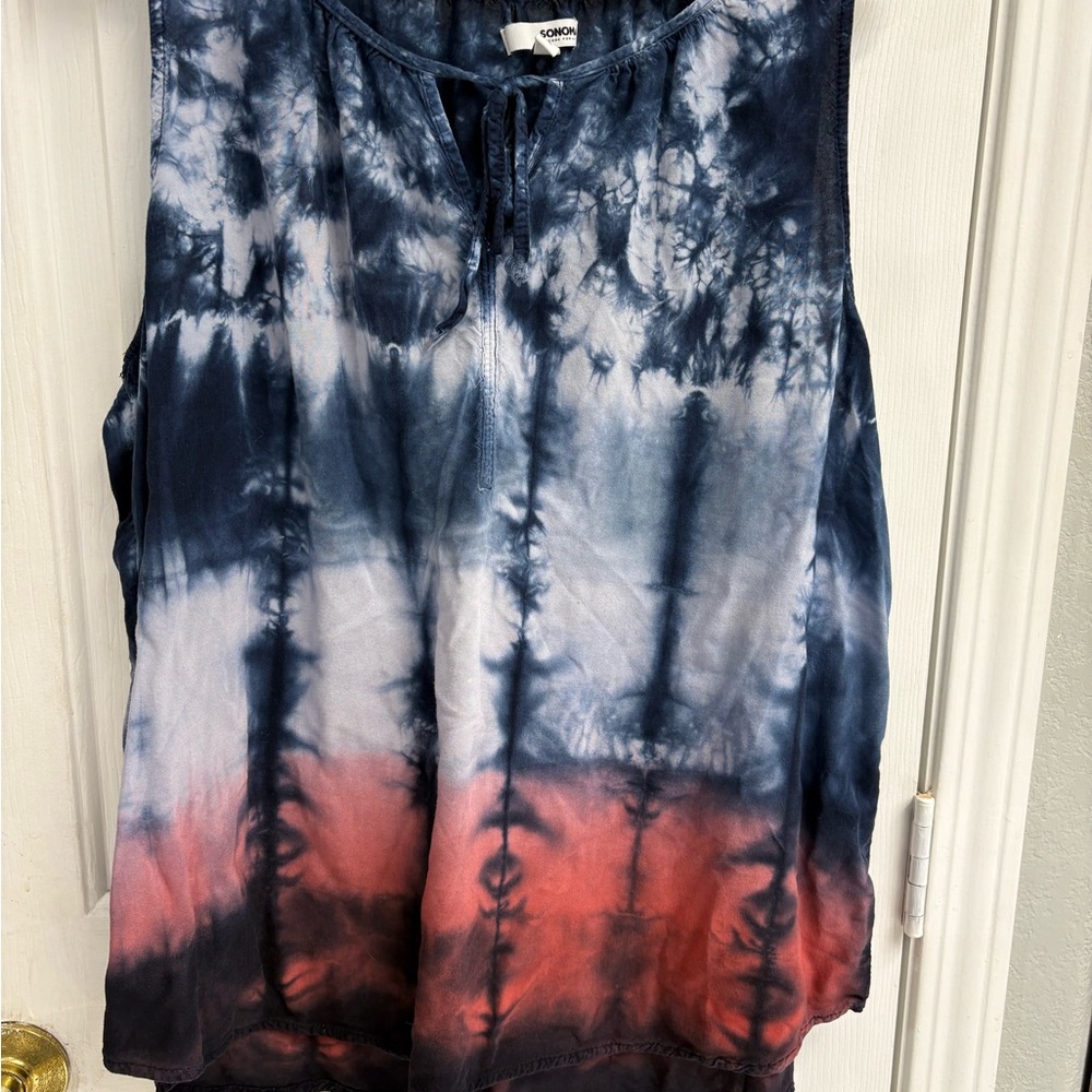 Sonoma Navy and Red Tie-Dye Tank Top